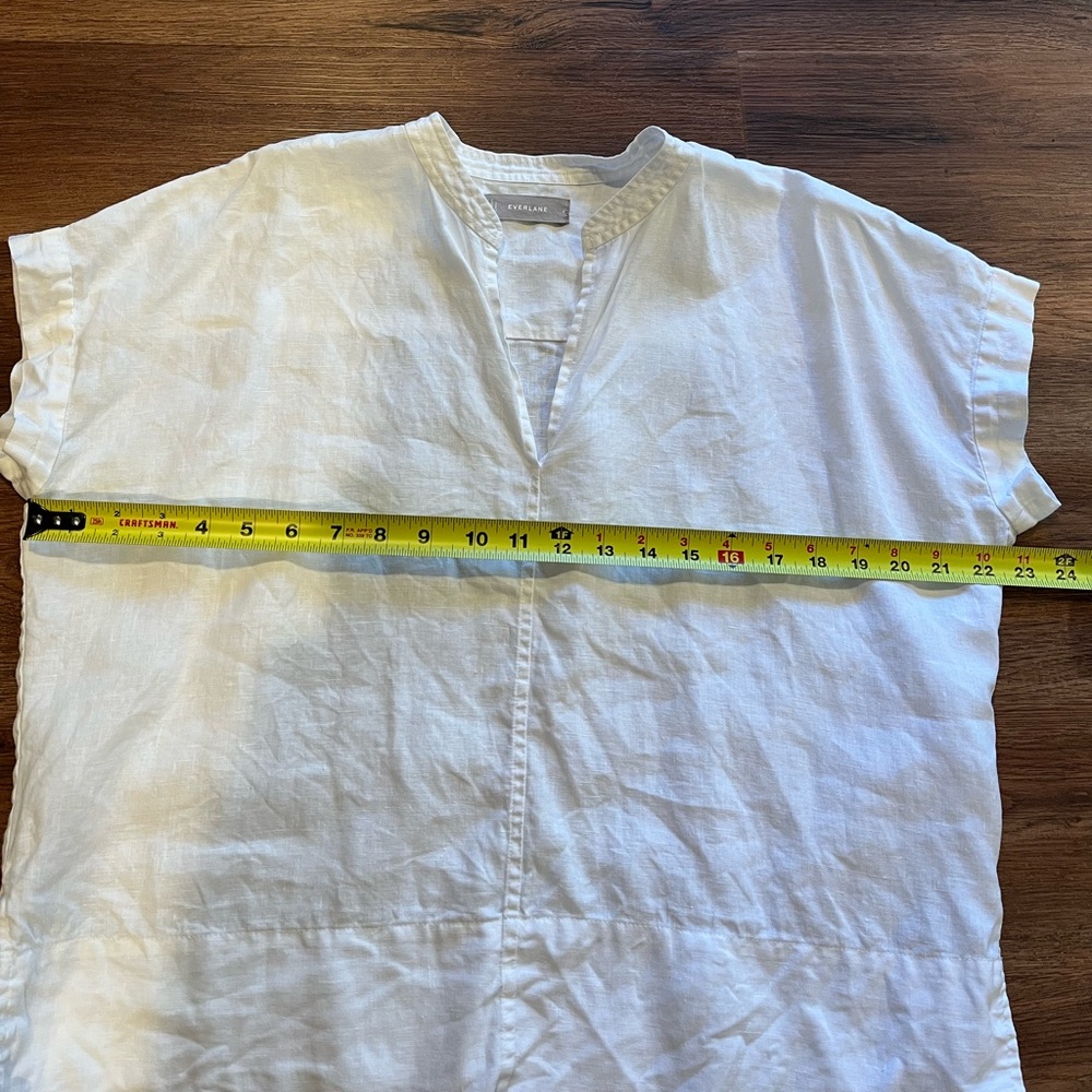 EVERLANE 100% Linen White Short Sleeve Split-Neck Top Shirt Flowy Breezy Size 4 - Picture 12 of 12